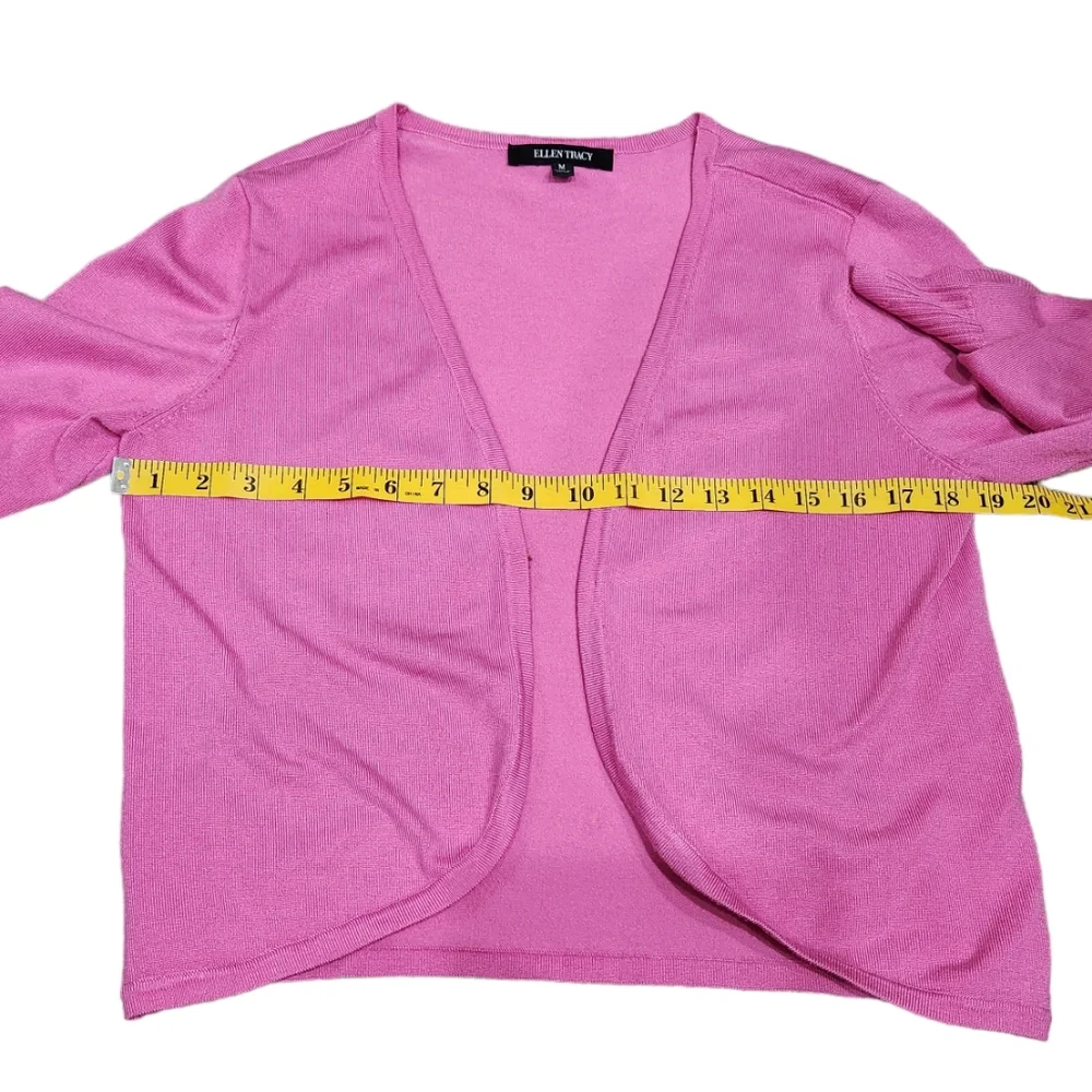 Ellen Tracy Pink Crop Lightweight Solid Cardigan Sweater Size M - Picture 8 of 9